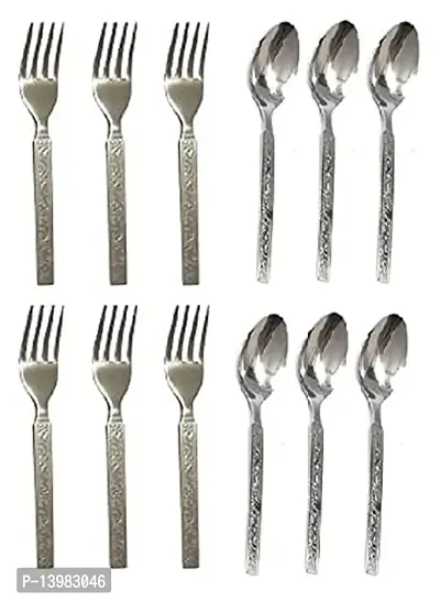 REGIUS Stainless Steel Mix Cutlery Set/Table Ware Cutlery/Dinner Cutlery/Spoon  Forks (Set of 6 Spoon and 6 Forks)-thumb0