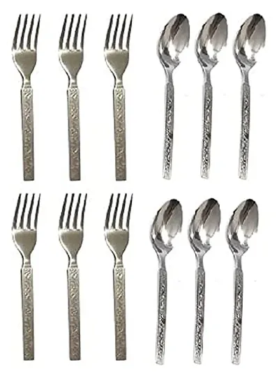 REGIUS Stainless Steel Mix Cutlery Set/Table Ware Cutlery/Dinner Cutlery/Spoon  Forks (Set of 6 Spoon and 6 Forks)
