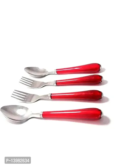 REGIUS 12-Pieces Set of Table Spoon  Fork Stainless Steel with Shiny Red Plastic Handle for Kitchen and Dining Table Spoon and Fork for Lunch Dinner (Set of 12 Spoon  Fork) Pack of 1 Color (Red)-thumb4