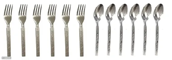 REGIUS Stainless Steel Cutlery Set of Spoon  Fork Set of 12 PCS (Contains 6 Spoons  6 Forks)-thumb0