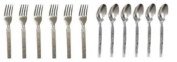 REGIUS Stainless Steel Cutlery Set of Spoon  Fork Set of 12 PCS (Contains 6 Spoons  6 Forks)