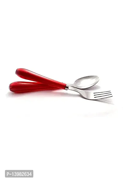 REGIUS 12-Pieces Set of Table Spoon  Fork Stainless Steel with Shiny Red Plastic Handle for Kitchen and Dining Table Spoon and Fork for Lunch Dinner (Set of 12 Spoon  Fork) Pack of 1 Color (Red)-thumb2