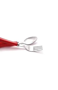 REGIUS 12-Pieces Set of Table Spoon  Fork Stainless Steel with Shiny Red Plastic Handle for Kitchen and Dining Table Spoon and Fork for Lunch Dinner (Set of 12 Spoon  Fork) Pack of 1 Color (Red)-thumb2