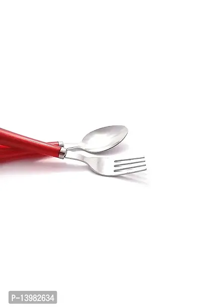 REGIUS 12-Pieces Set of Table Spoon  Fork Stainless Steel with Shiny Red Plastic Handle for Kitchen and Dining Table Spoon and Fork for Lunch Dinner (Set of 12 Spoon  Fork) Pack of 1 Color (Red)-thumb3