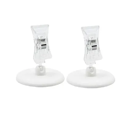 Clear POP Plastic Sign Clips Rotatable Place Card Name Cards Merchandise Display Clip Holder Stand POP Clip Round Base for Price Tags Memo Displaying Table Number Cards Photo 2 Pcs