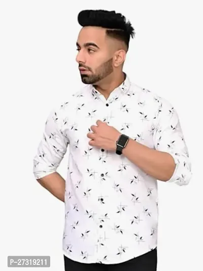 Stylish White Cotton Printed Casual Shirt For Men