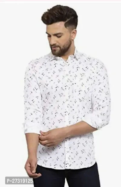 Stylish White Cotton Printed Casual Shirt For Men
