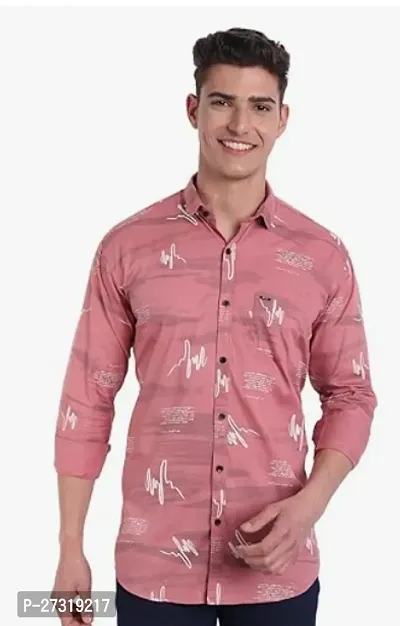 Stylish Pink Cotton Printed Casual Shirt For Men-thumb0