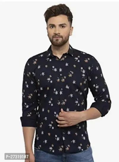 Stylish Black Cotton Printed Casual Shirt For Men-thumb0