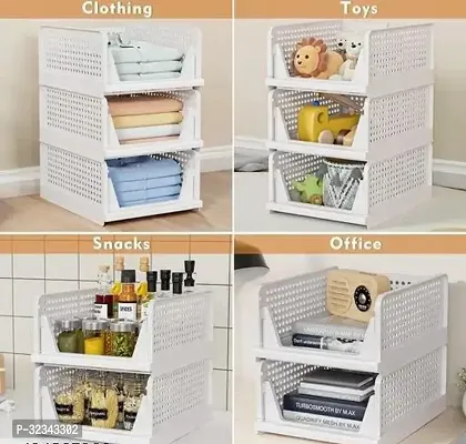 Plastic Drawer Organizer Stackable Shelf Baskets Cloth Closet Containers Bin-thumb0