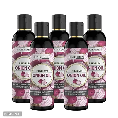 Hairhorn  Result Red Onion Hair Oil- Hair Growth, Thickness, Stimulating Healthy Hair And Hair Regrowth - For Women And Men Hair Oil- 100 ml , Pack Of 5