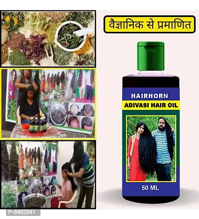 Hairhorn  Adivasi Hair Oil Long And Shiny Strong Hairs| Control Damage,Split-Ends And Hairfall Hair Oil  50 ml, Pack Of 3