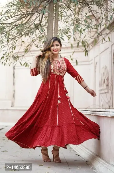 Elegant Red Rayon Kurta with Bottom Set For Women-thumb0