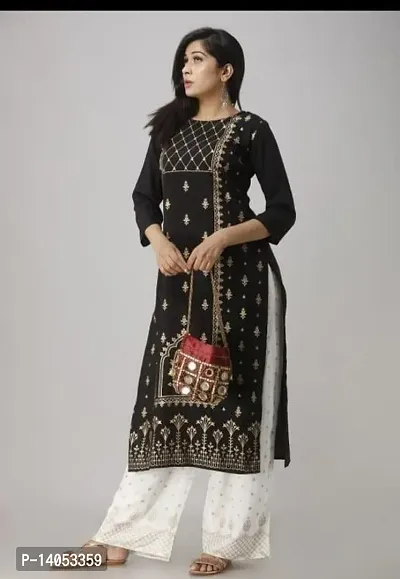 Elegant Black Rayon Kurta with Bottom Set For Women-thumb0