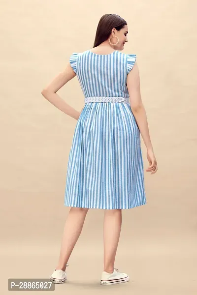 Stylish Blue Cotton Striped Fit And Flare Dress Dress For Women-thumb2