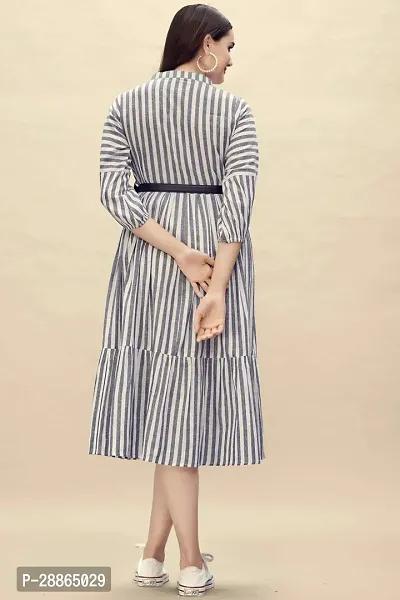 Stylish Grey Cotton Striped Layered Dress For Women-thumb2