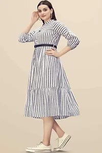 Stylish Grey Cotton Striped Layered Dress For Women-thumb2