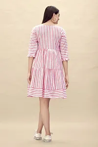 Stylish Pink Cotton Striped Fit And Flare Dress Dress For Women-thumb1