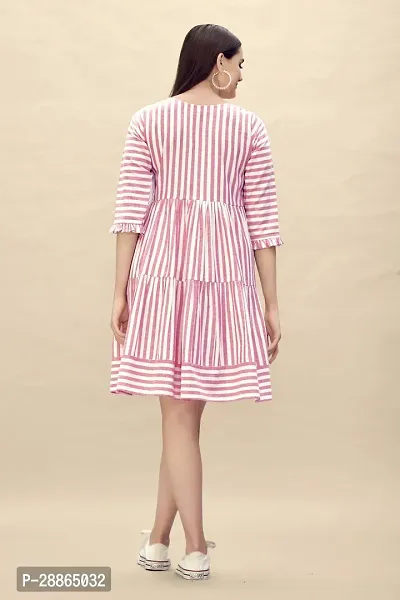 Stylish Pink Cotton Striped Fit And Flare Dress Dress For Women-thumb2