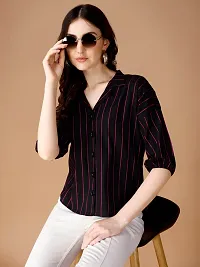 Elegant Blue Cotton Striped Shirt For Women-thumb4