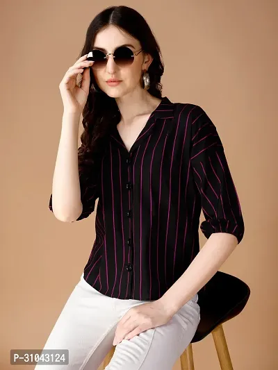 Elegant Blue Cotton Striped Shirt For Women-thumb5