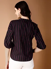 Elegant Blue Cotton Striped Shirt For Women-thumb1