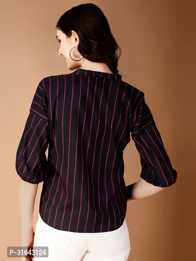 Elegant Blue Cotton Striped Shirt For Women-thumb2