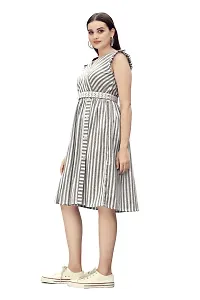 Stylish Grey Cotton Striped Fit And Flare Dress Dress For Women-thumb1