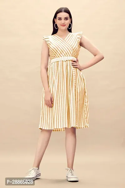 Stylish Yellow Cotton Striped Fit And Flare Dress Dress For Women