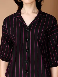 Elegant Blue Cotton Striped Shirt For Women-thumb3