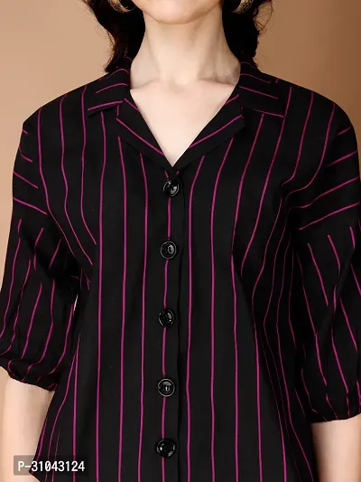 Elegant Blue Cotton Striped Shirt For Women-thumb4