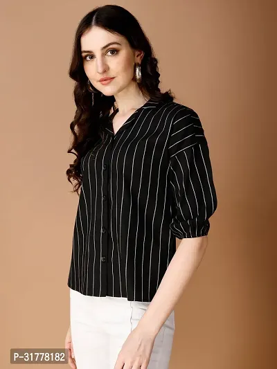 Stylish Black Cotton Striped Casual Shirt For Women-thumb3