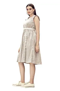 Stylish Beige Cotton Striped Fit And Flare Dress Dress For Women-thumb1