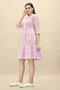 Stylish Pink Cotton Striped Fit And Flare Dress Dress For Women-thumb4