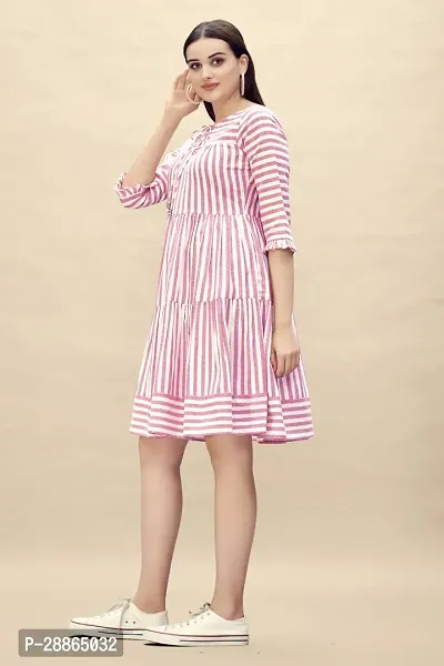 Stylish Pink Cotton Striped Fit And Flare Dress Dress For Women-thumb5