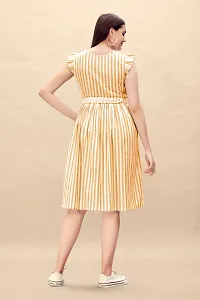 Stylish Yellow Cotton Striped Fit And Flare Dress Dress For Women-thumb1