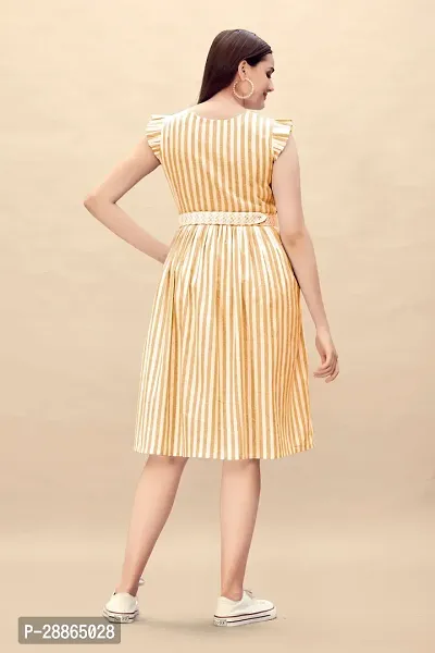 Stylish Yellow Cotton Striped Fit And Flare Dress Dress For Women-thumb2