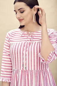 Stylish Pink Cotton Striped Fit And Flare Dress Dress For Women-thumb3