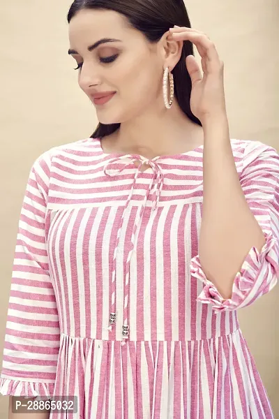 Stylish Pink Cotton Striped Fit And Flare Dress Dress For Women-thumb4