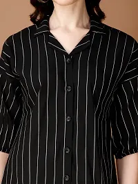 Stylish Black Cotton Striped Casual Shirt For Women-thumb3