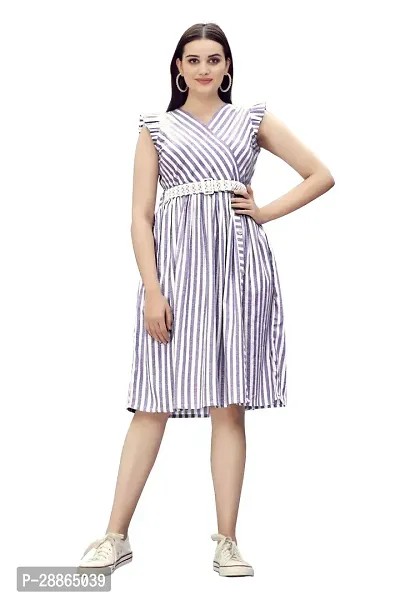 Stylish Purple Cotton Striped Fit And Flare Dress Dress For Women-thumb0