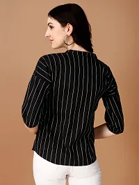 Elegant Black Cotton Striped Shirt For Women-thumb1