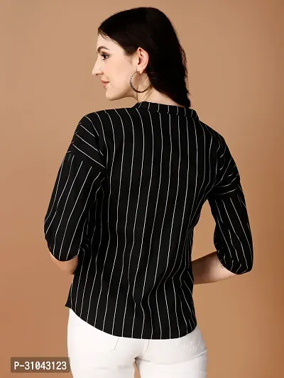 Elegant Black Cotton Striped Shirt For Women-thumb2