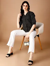 Elegant Black Cotton Striped Shirt For Women-thumb4