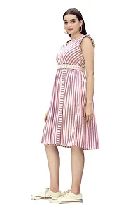 Stylish Pink Cotton Striped Fit And Flare Dress Dress For Women-thumb1