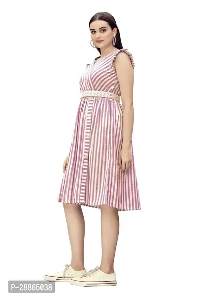 Stylish Pink Cotton Striped Fit And Flare Dress Dress For Women-thumb2