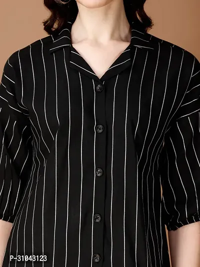 Elegant Black Cotton Striped Shirt For Women-thumb4