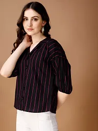 Elegant Blue Cotton Striped Shirt For Women-thumb2