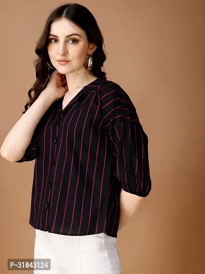 Elegant Blue Cotton Striped Shirt For Women-thumb3