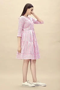 Stylish Pink Cotton Striped Fit And Flare Dress Dress For Women-thumb2